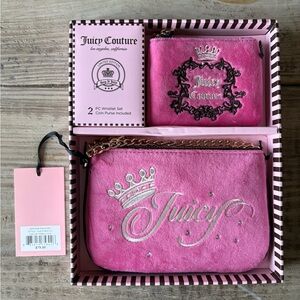 Juicy Couture Heritage Velour Pouch Set • Free Love Pink • Y2K